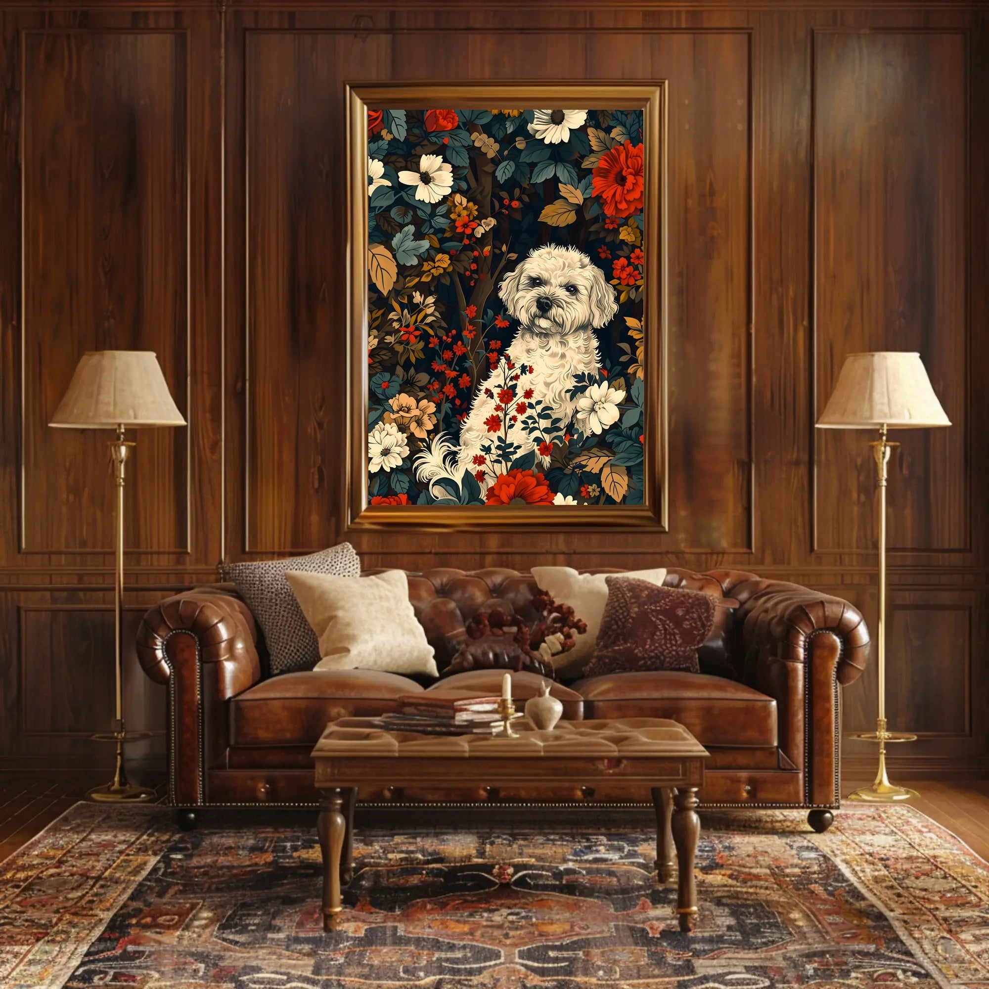 Floral Canine Portrait Wall Art Print