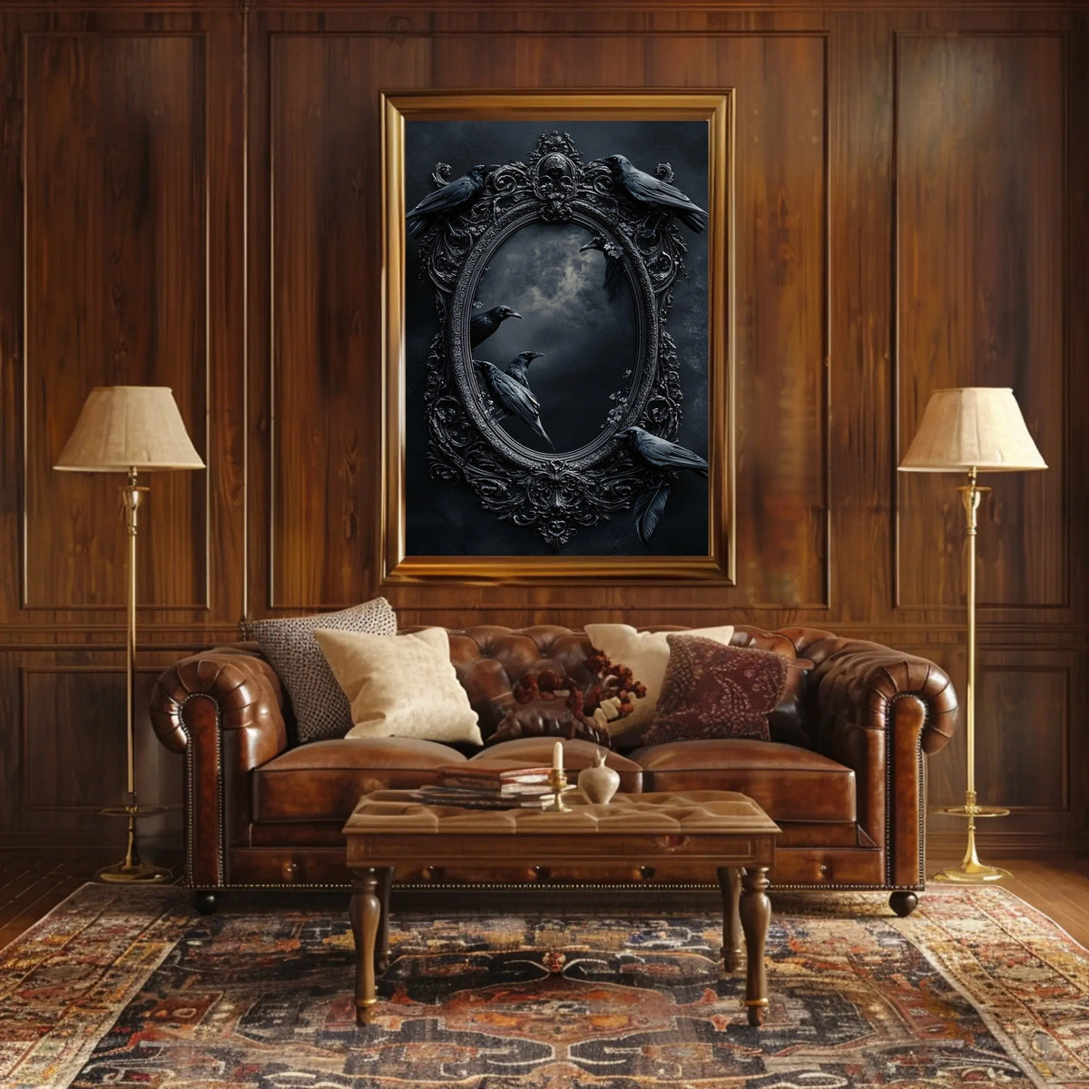Gothic Baroque Mirror with Ravens Artistic or Pop Culture Poster
