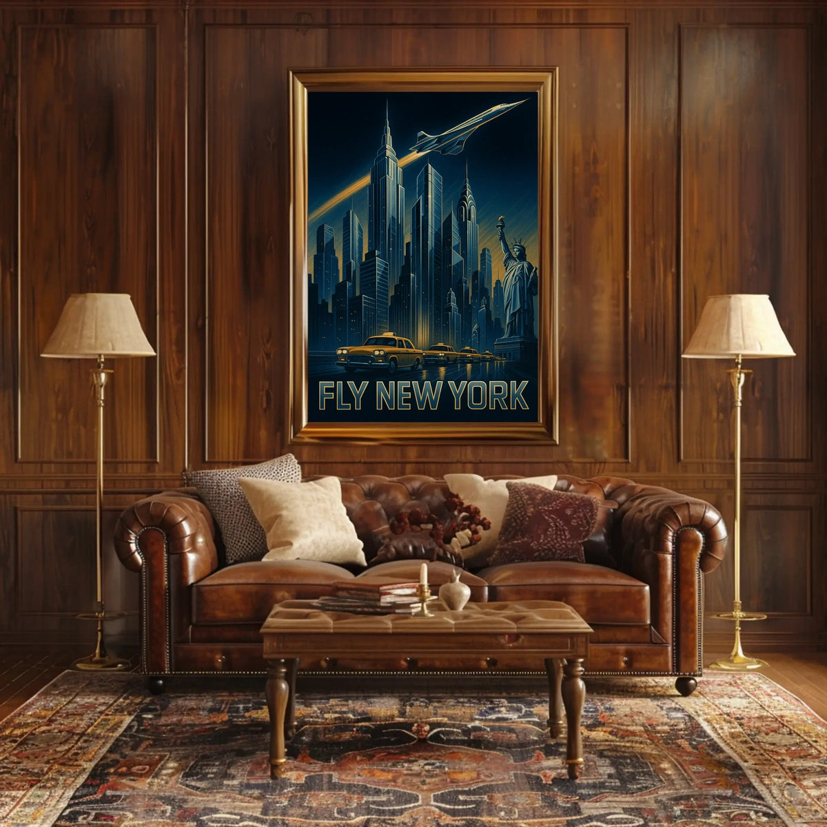 FLY NEW YORK: Nighttime Urban Cityscape Travel Poster
