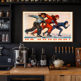 Speed Skating Action: Dynamic Mid-Century Sports Poster