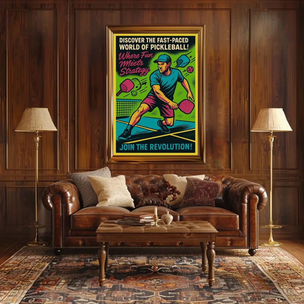 Pickleball Revolution: Vibrant Retro Sports Poster PosterGoat