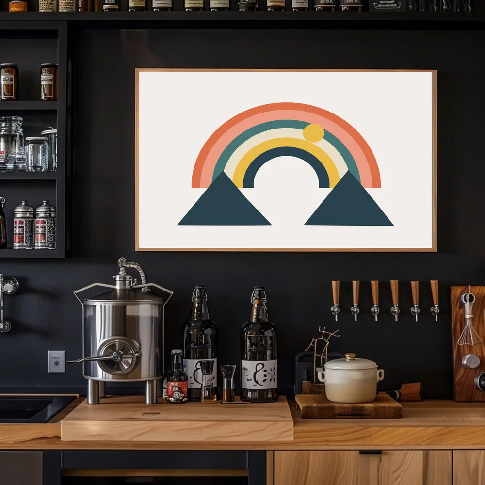Abstract Rainbow and Geometric Mountains Art Poster