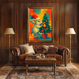 Festive Mouse and Christmas Tree Poster