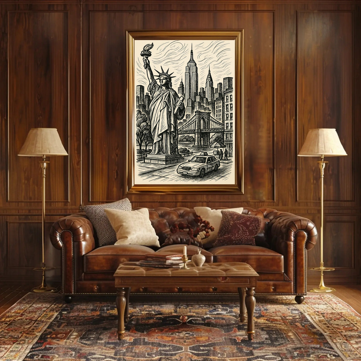 New York City Poster Vintage Monochrome Cityscape Wall Art
