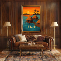 Tropical Overwater Bungalows Vintage Travel Poster