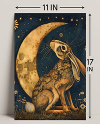 Moonlit Hare Fantasy: Whimsical Animal Nighttime Poster