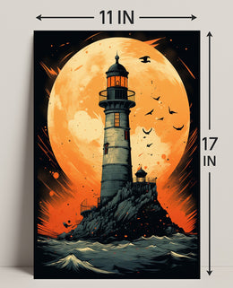 Lighthouse Under The Moon Poster PosterGoat