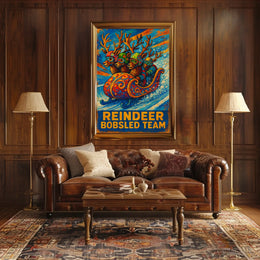Reindeer Bobsled Team Poster