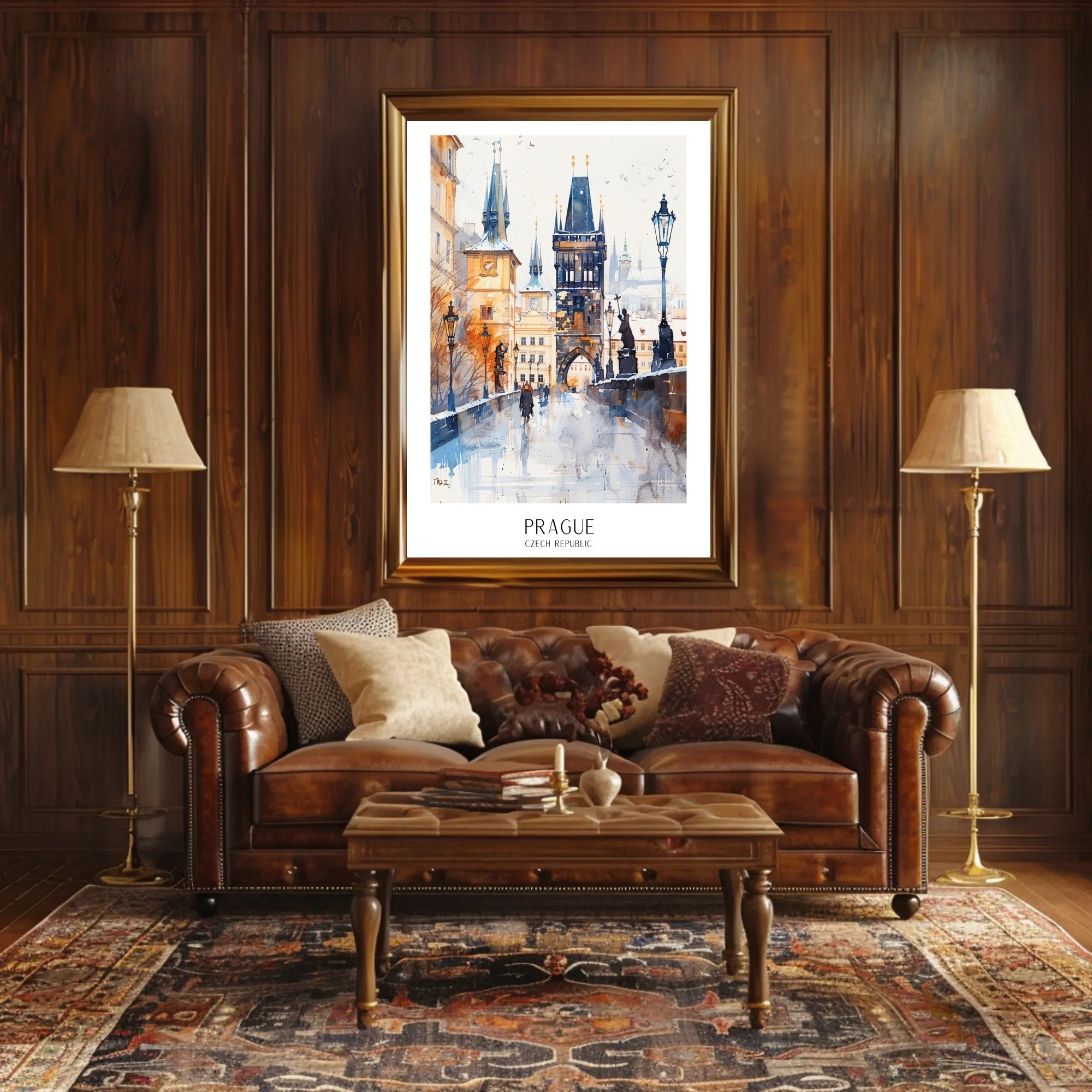 Prague's Charles Bridge Watercolor Travel Poster PosterGoat