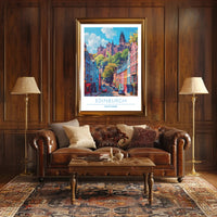 Edinburgh Street Scene with Castle Travel Poster