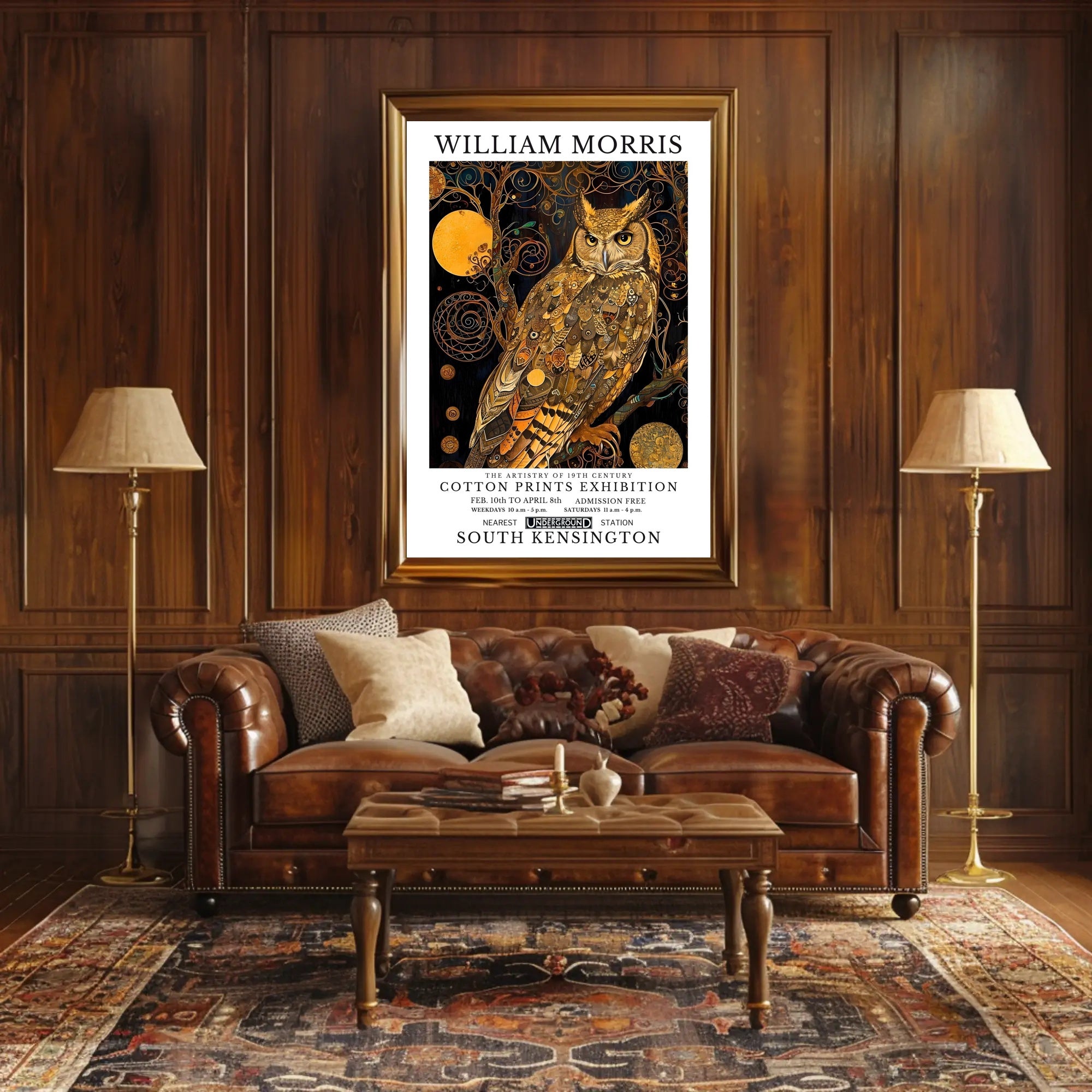 Elegant Owl Motif William Morris Artistic Poster