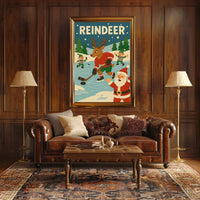 Festive Reindeer Ice Hockey Holiday Sports Poster