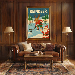 Festive Reindeer Ice Hockey Holiday Sports Poster