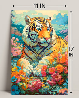 Majestic Tiger in Lush Garden Animal Poster