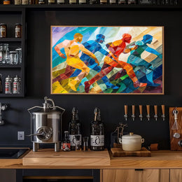 Dynamic Abstract Athletes: Vibrant Geometric Art Poster