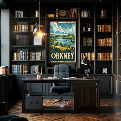 Orkney Coastal Village British Isles Travel Poster