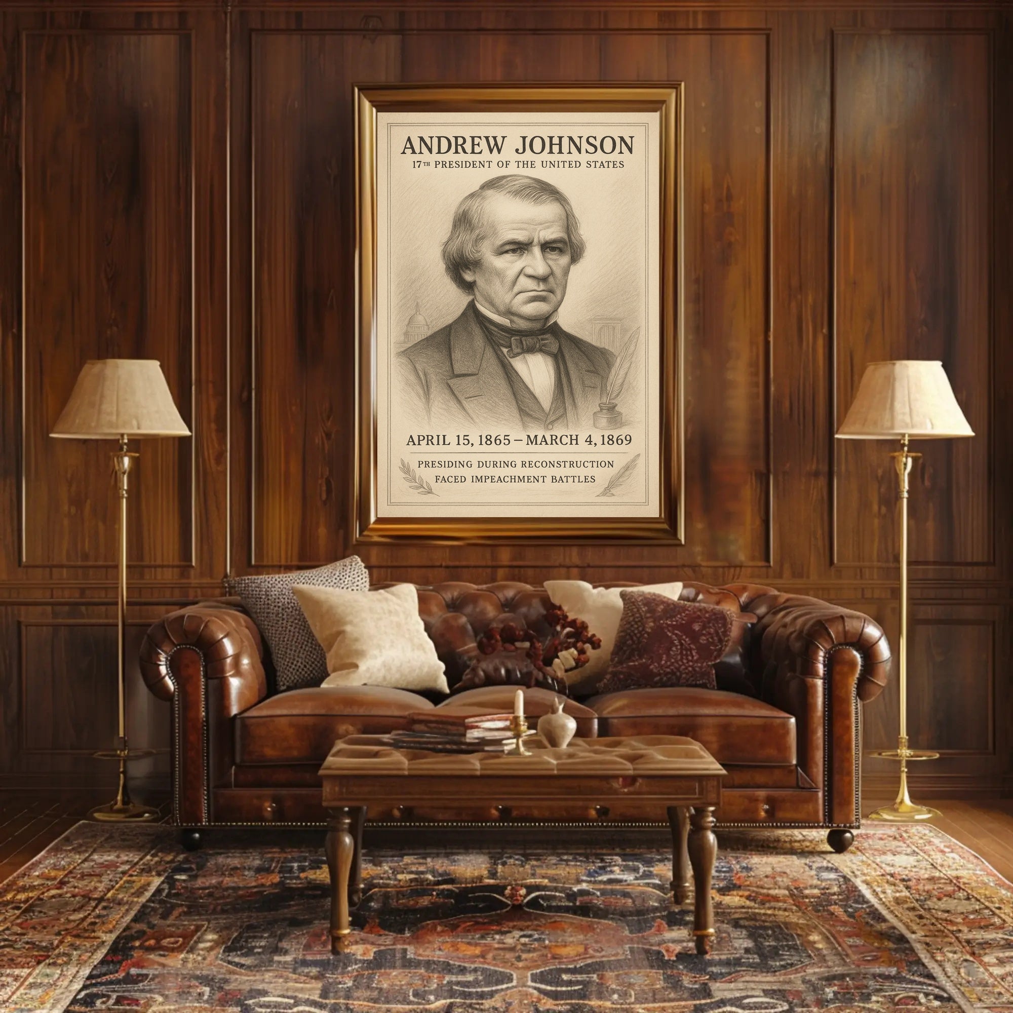 Andrew Johnson 17th President Sketch Poster Art Print for Home Decor PosterGoat