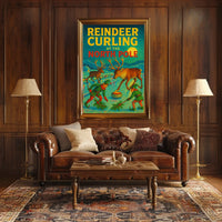 Reindeer Curling at the North Pole Poster