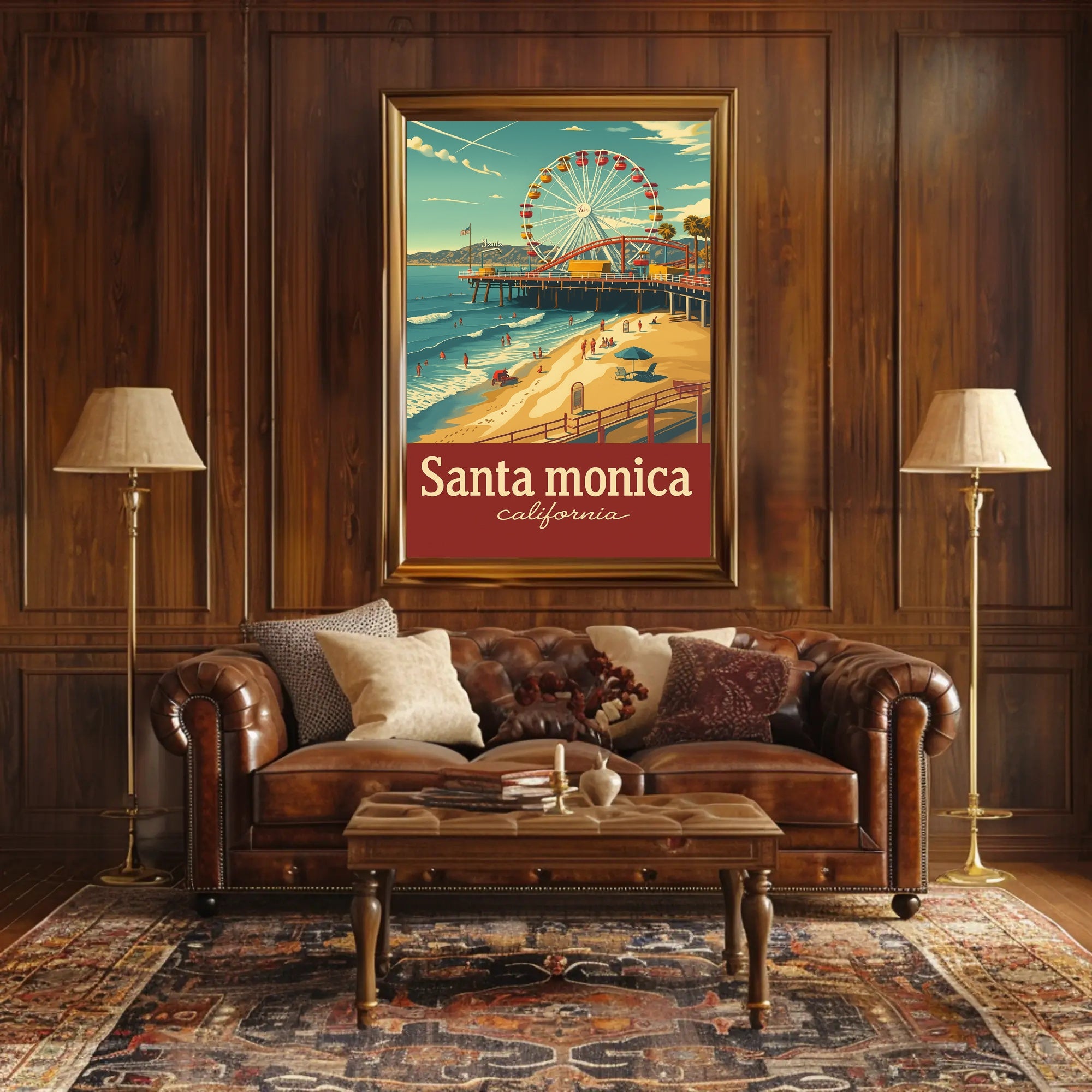 Santa Monica Pier Retro Travel Poster