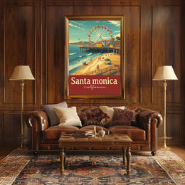 Santa Monica Pier Retro Travel Poster