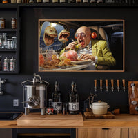 Surreal Dining Scene in a Plane - Artistic Poster