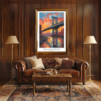 Brooklyn Bridge Sunset Urban Cityscape Painting Poster PosterGoat