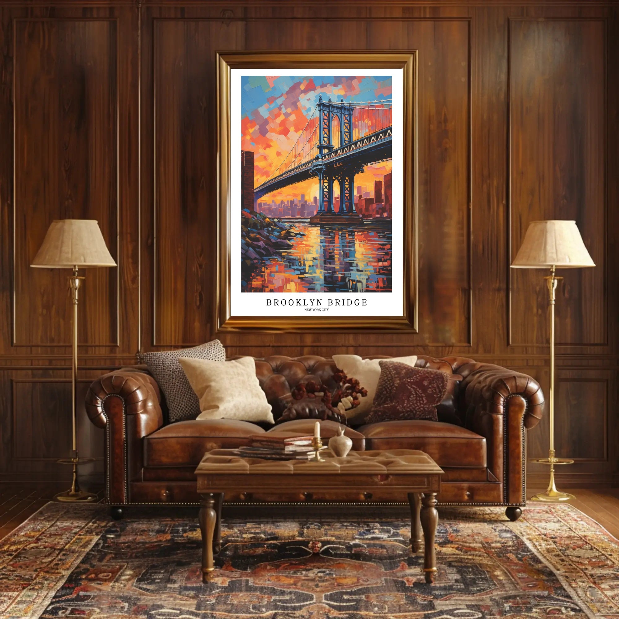 Brooklyn Bridge Sunset Urban Cityscape Painting Poster PosterGoat