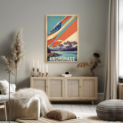 Anchorage Alaska Mountain Lake Vintage Travel Poster