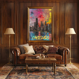 Chicago Skyline in Vibrant Abstract Urban or Cityscape Poster