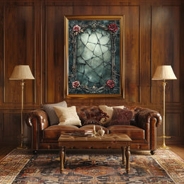Ornate Gothic Floral Art Print with Roses and Cracked Frame Poster