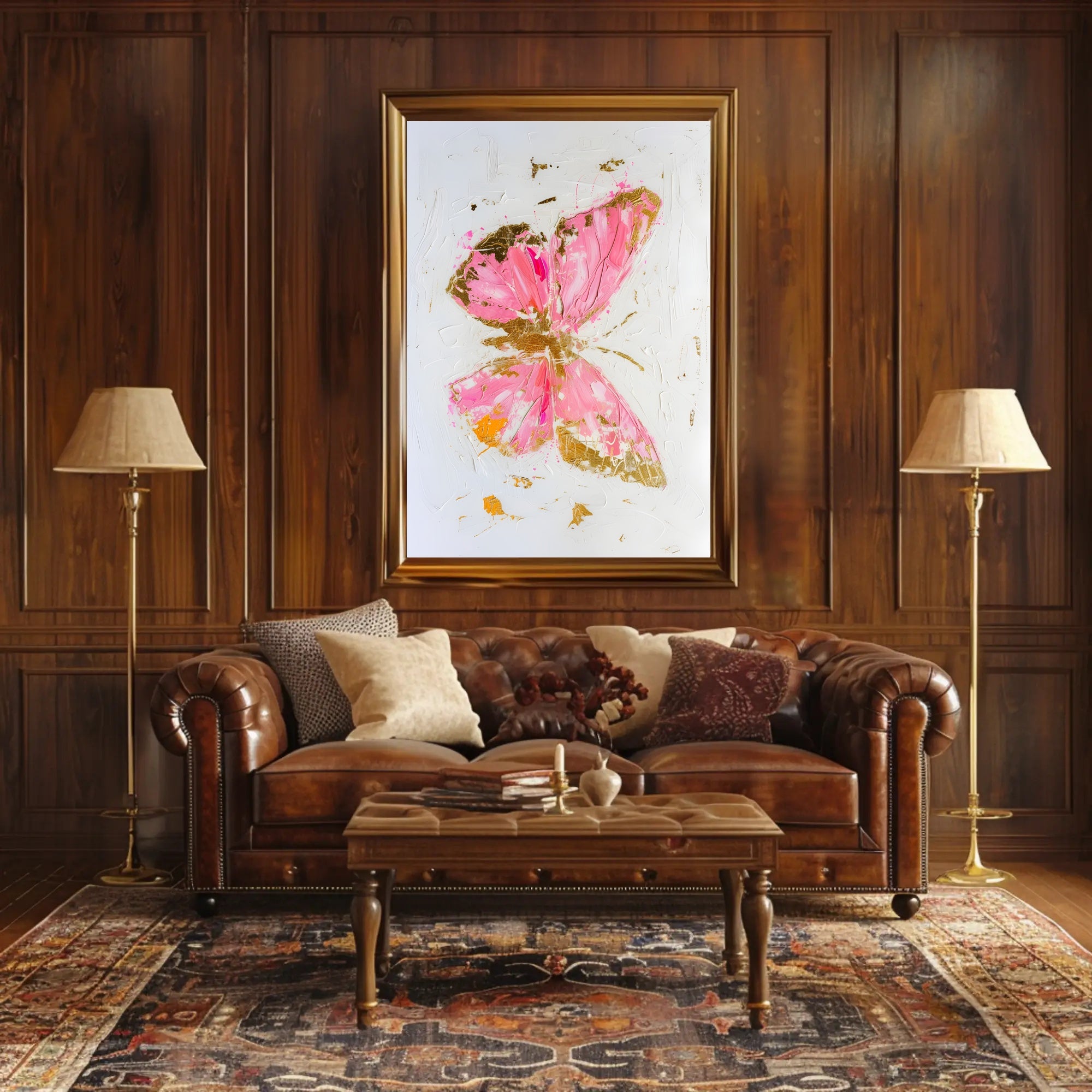 Elegant Pink and Gold Butterfly Abstract or Artistic Poster PosterGoat