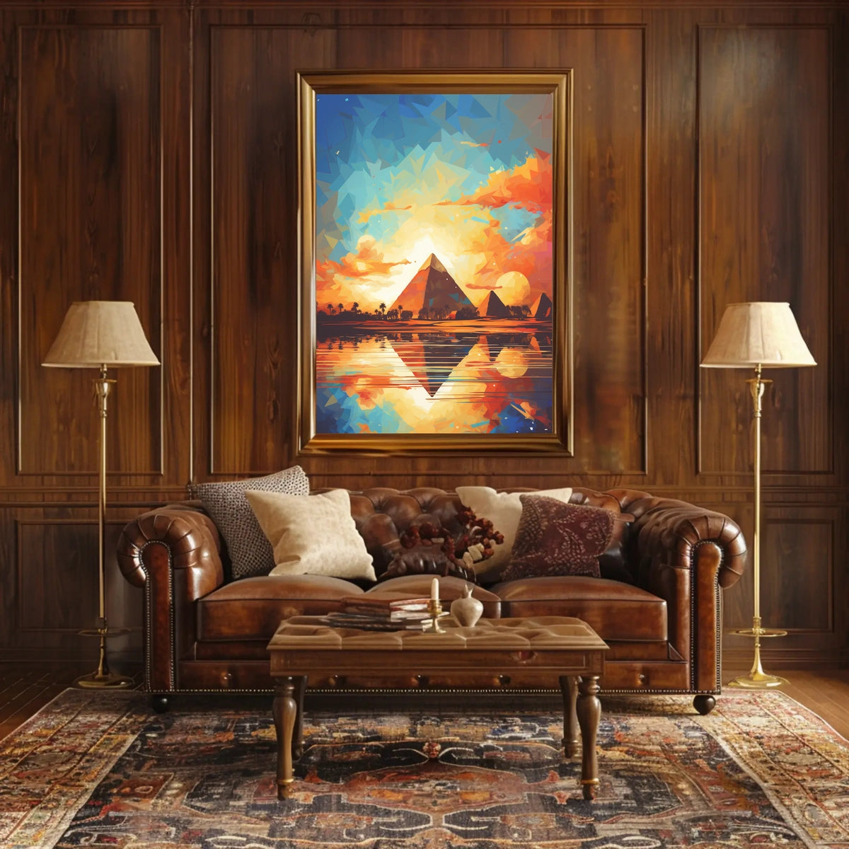 Artistic Reflection of Egyptian Pyramids in Travel Poster