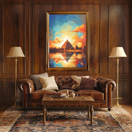 Artistic Reflection of Egyptian Pyramids in Travel Poster