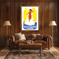 Vintage Russian Sports Poster with Energetic Yellow Background