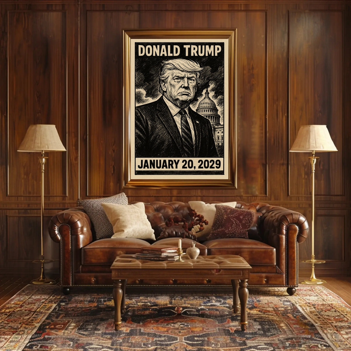 Donald Trump 47th President of the United States B & W Comic Sketch Poster