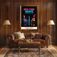Vibrant Neon Nightscape in Times Square Urban Cityscape Poster