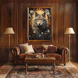 Majestic Wolf Portrait in Ornate Art Nouveau Animal Poster