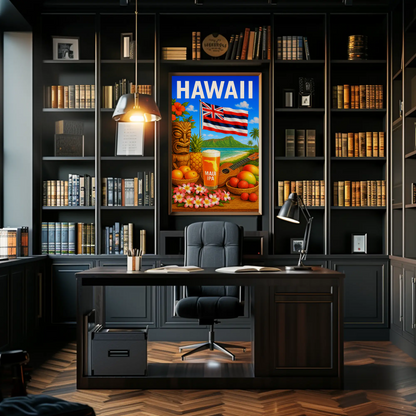 Hawaii Flag Fruits Tiki Beer Music Travel Poster