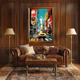 Vibrant Yellow Taxis and Liberty: Bold New York Travel Poster