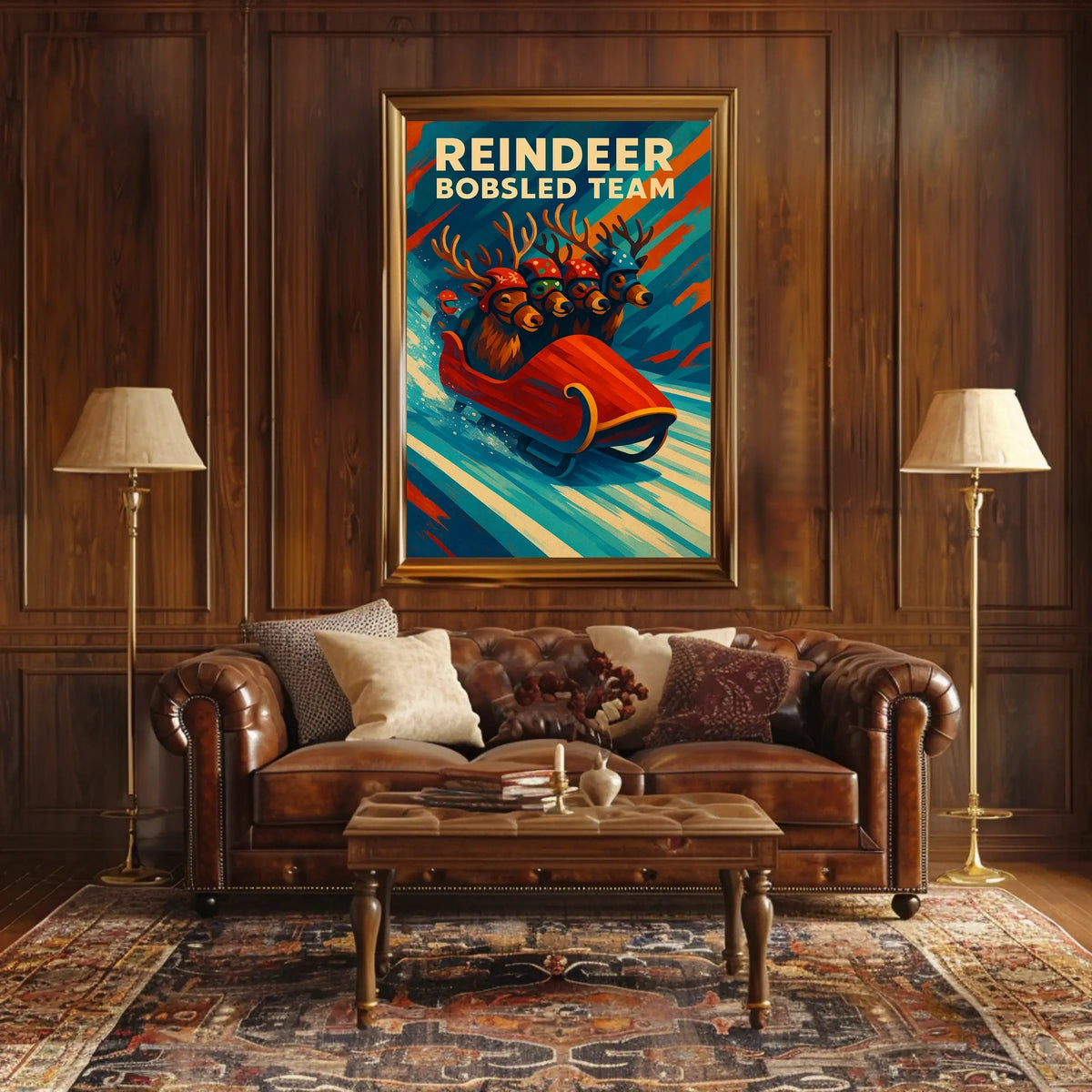 Reindeer Bobsled Team Poster