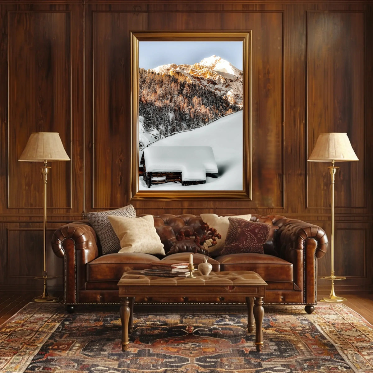 Winter Serenity Cabin in Snowy Alps National Park Poster