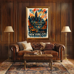 New York City Skyline Watercolor Poster Abstract Wall Art