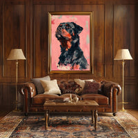 Vibrant Rottweiler Art on Textured Pink Background Animal Poster PosterGoat