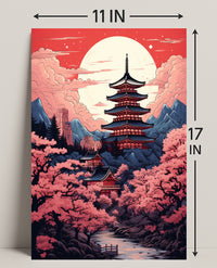 Tranquil Pagoda Under A Full Moon Poster