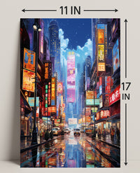 Neon Cityscape At Night Poster