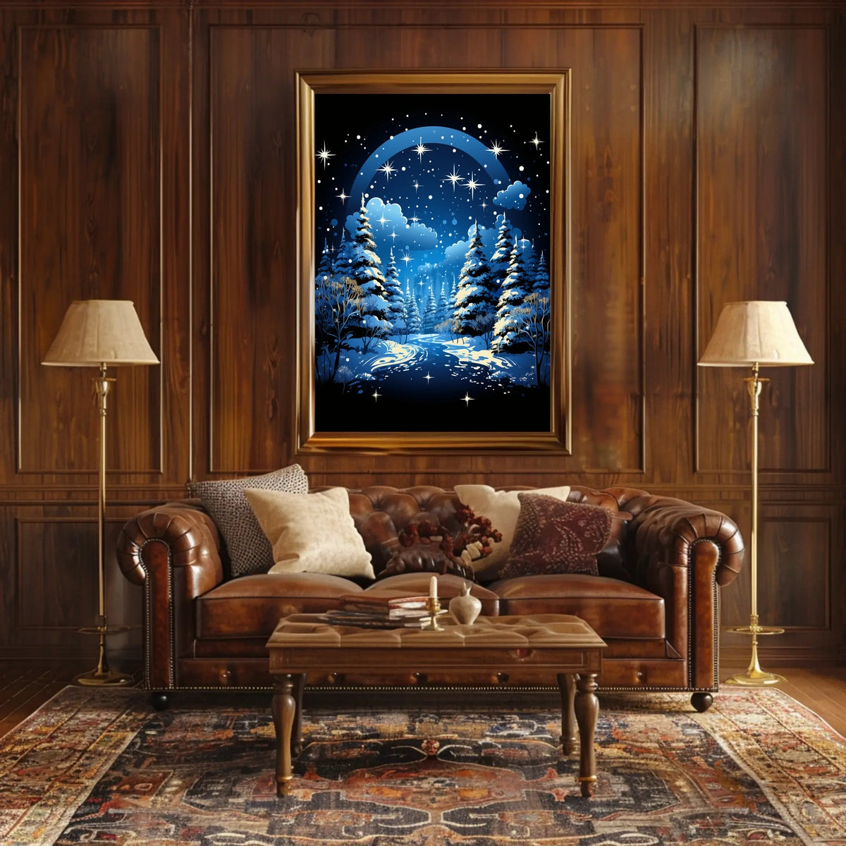 Winter Night Pathway: Enchanting Fantasy Art Poster