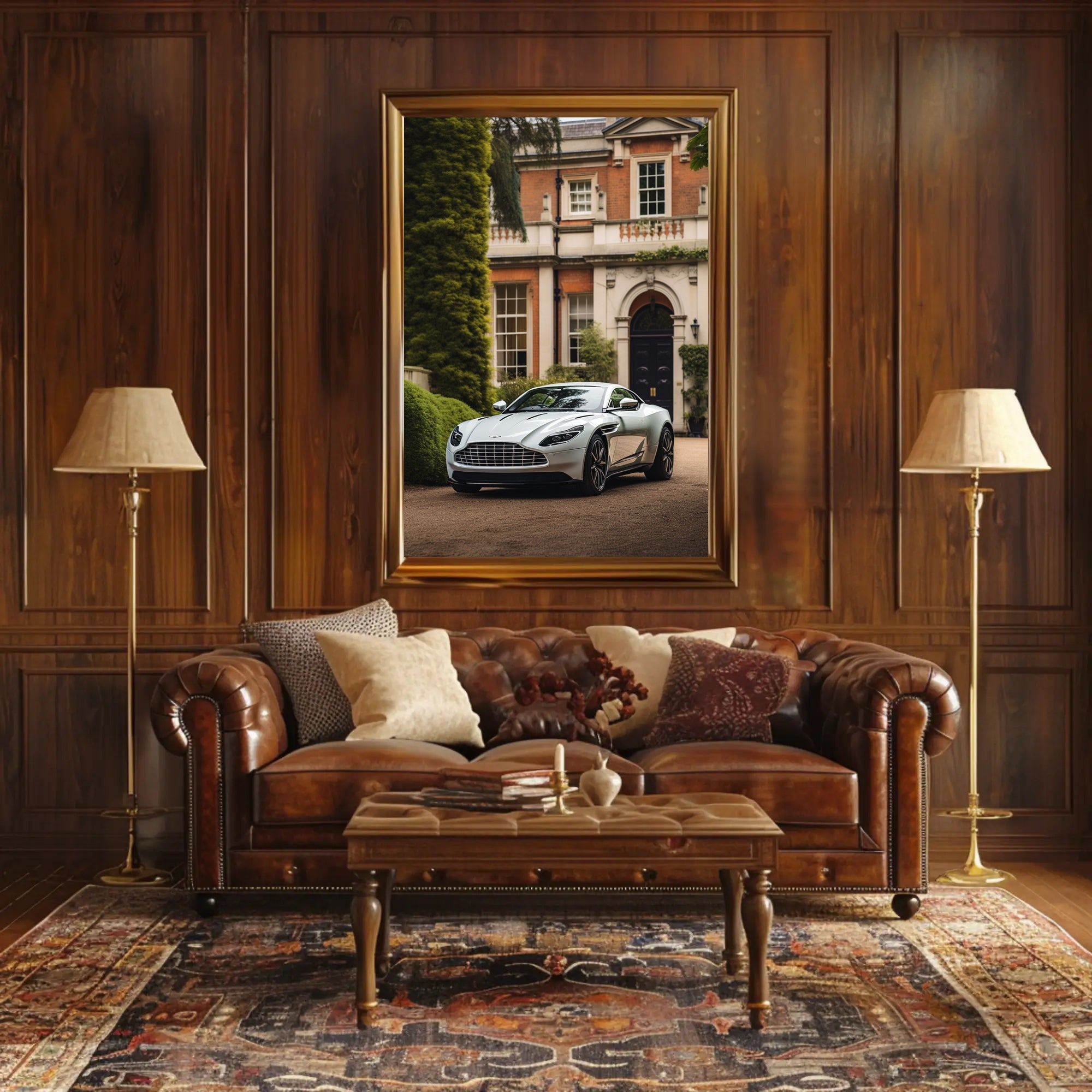 Luxury Sports Car in Front of Classic Mansion Poster