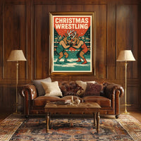 Christmas Wrestling Reindeer Vintage Sports Poster