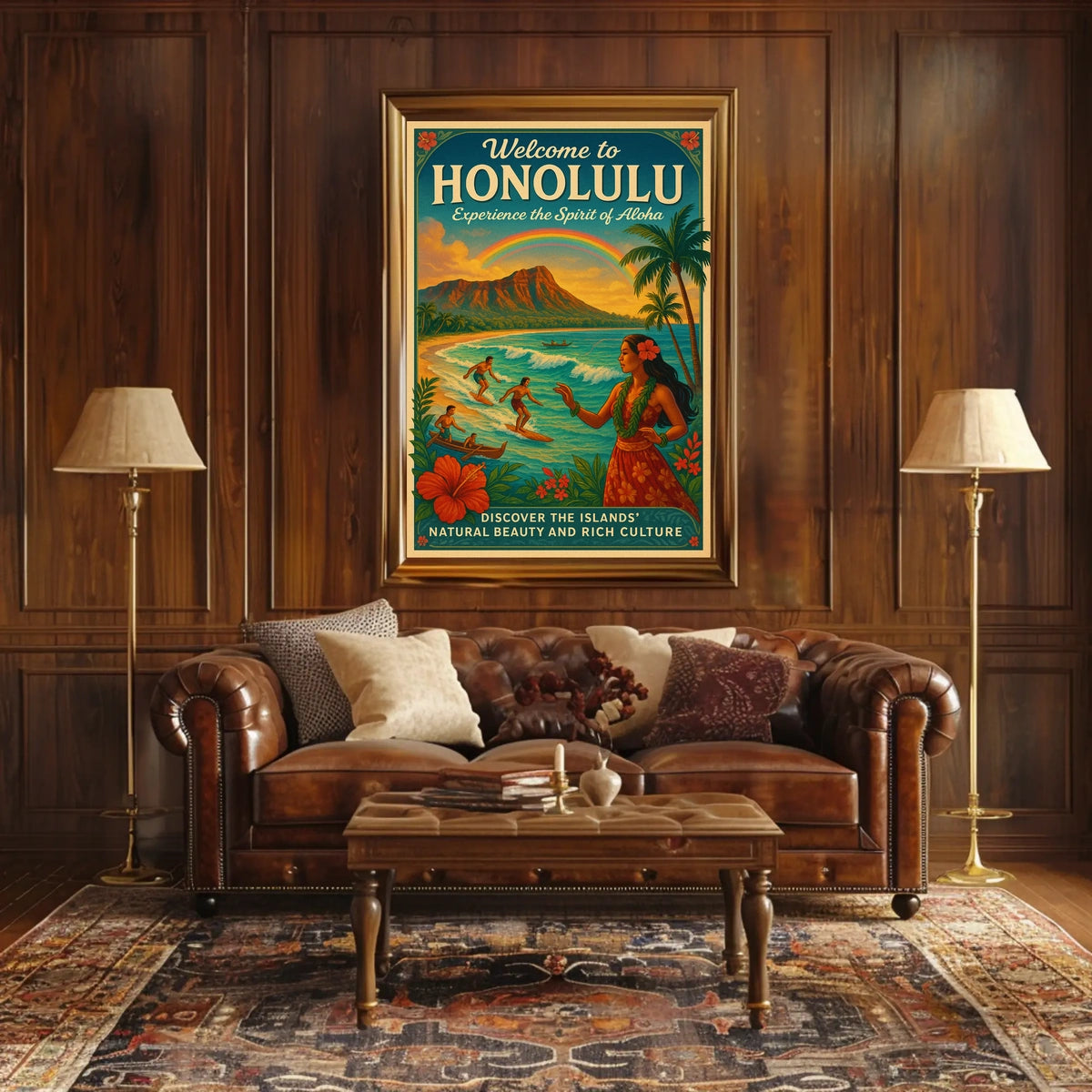 Honolulu Vintage Travel Poster Surf, Sun, Aloha Vibes