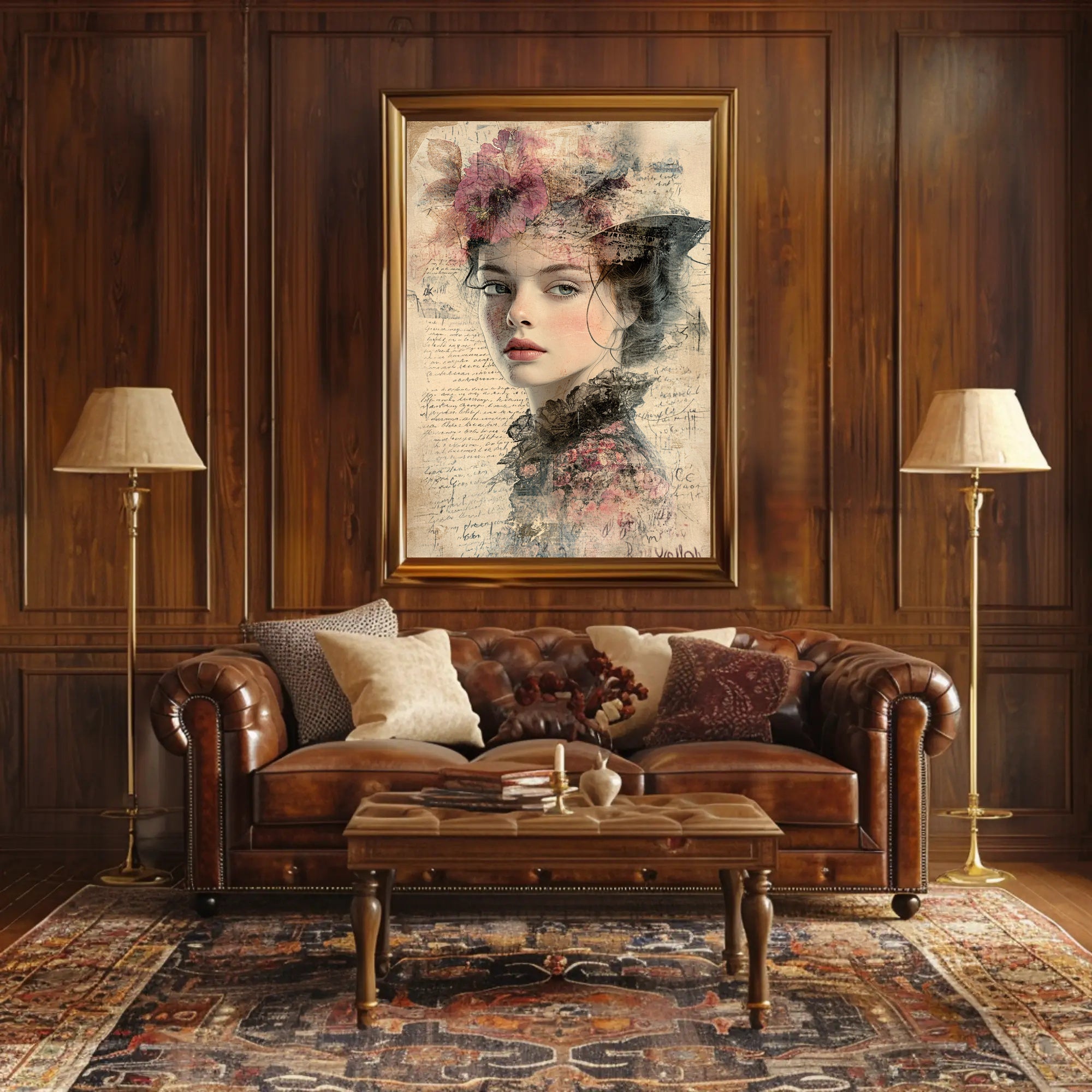 Vintage Dreamy Woman Floral Art Print - Abstract or Artistic Poster